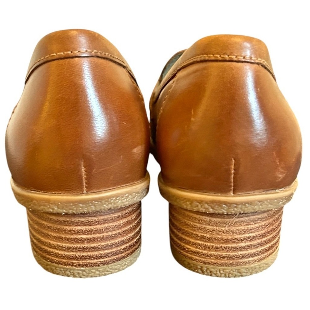 Dansko Danica Penny Loafer 39 8.5 9 Tan Brown Burnished Leather Block Heel Shoes - Picture 4 of 10